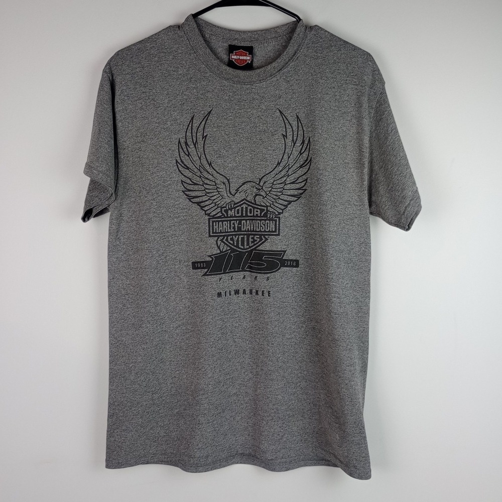 Harley-Davidson Mens M Gray Heather 115th Anniversary Eagle Graphic Tshirt